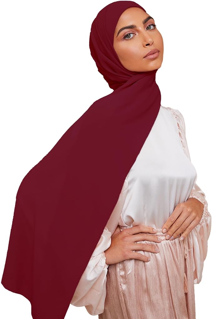 Deep burgundy hijab for a modest fall outfit