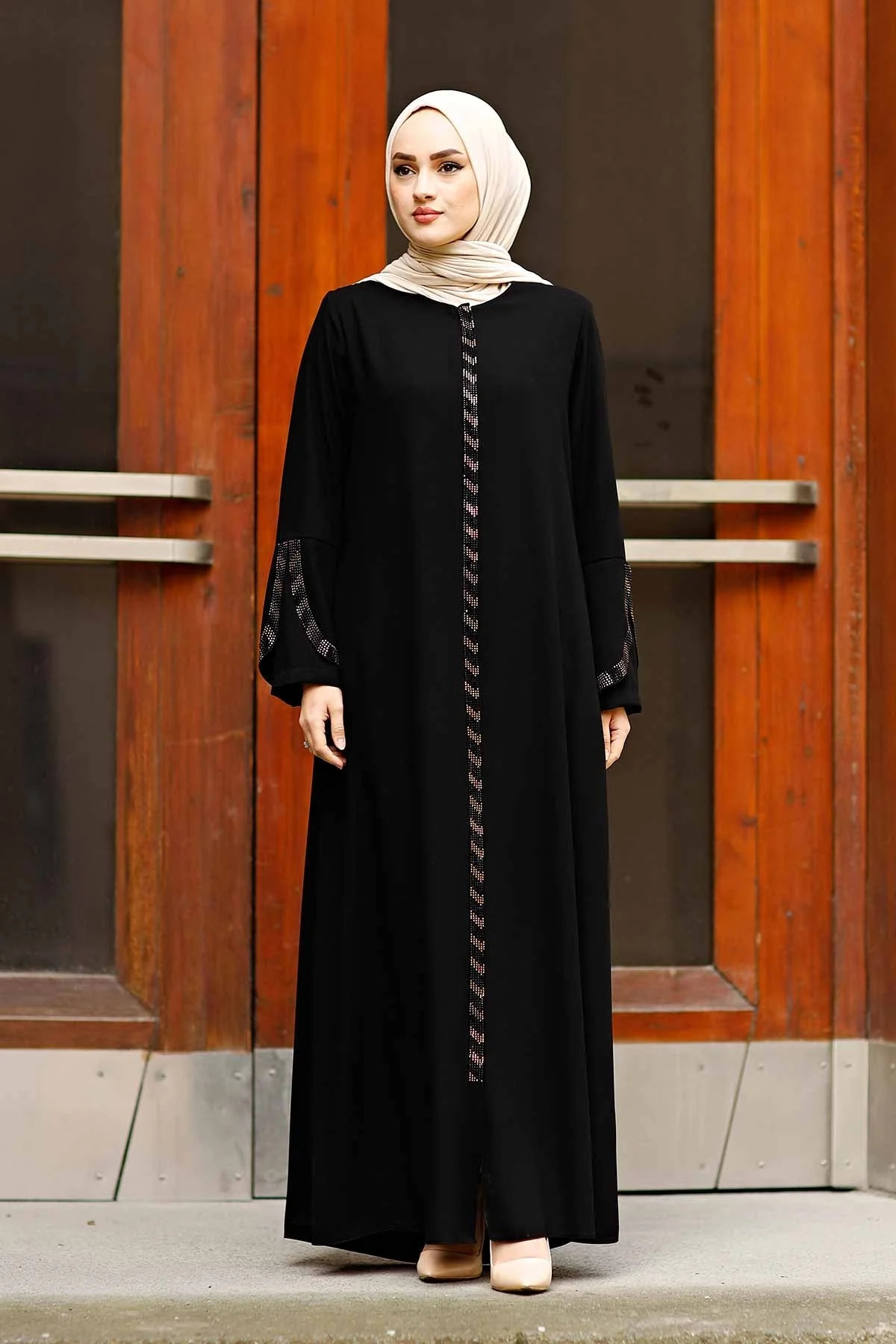 black rhinestone open abaya front